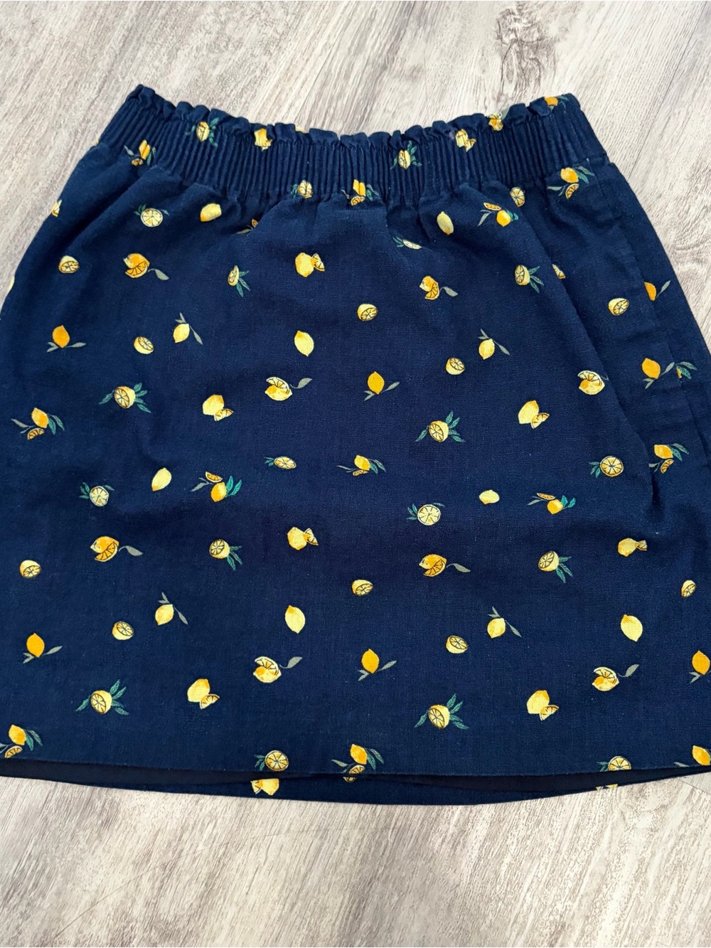 J Crew Linen Cotton Lemon Mini Skirt Women’s 4 Naby Blue Picnic Cottage Preppy